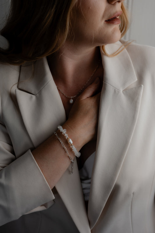 Moonstone and pearl bracelet