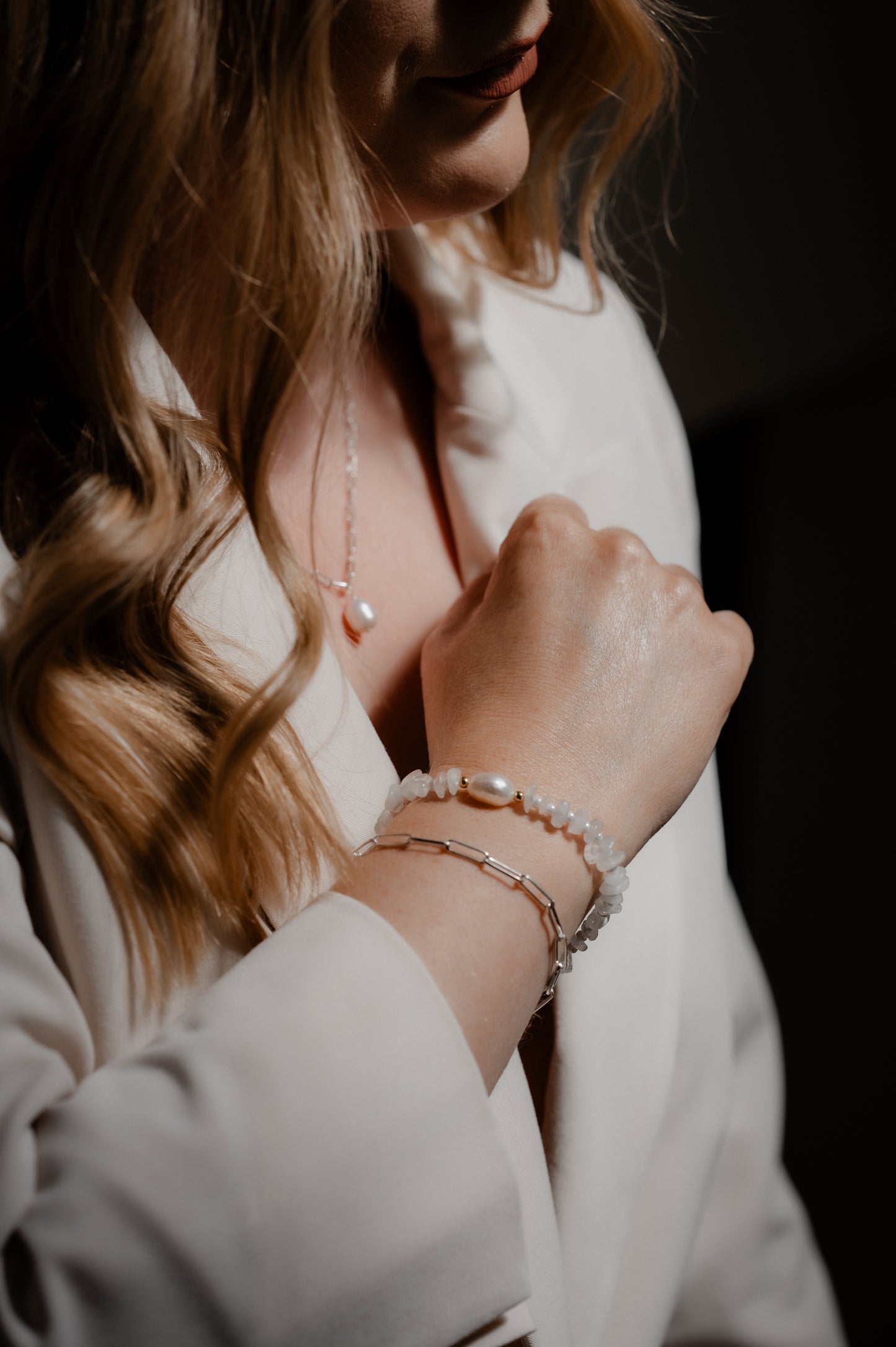 Moonstone and pearl bracelet