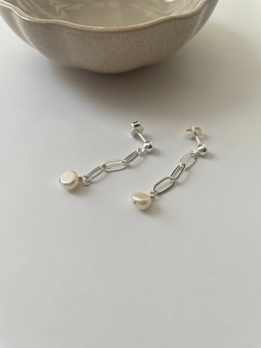 Pearl chain drop earrings