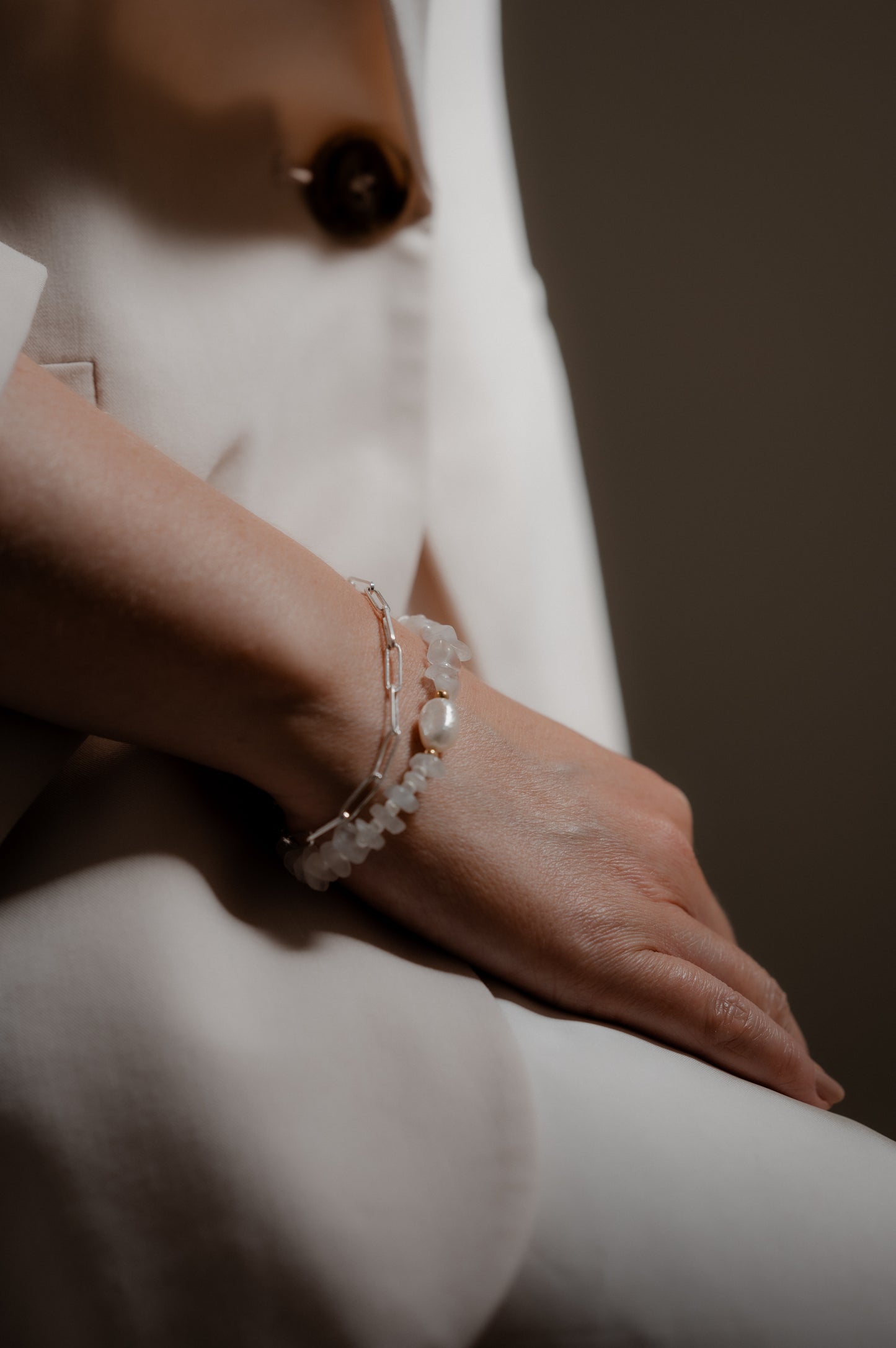 Moonstone and pearl bracelet