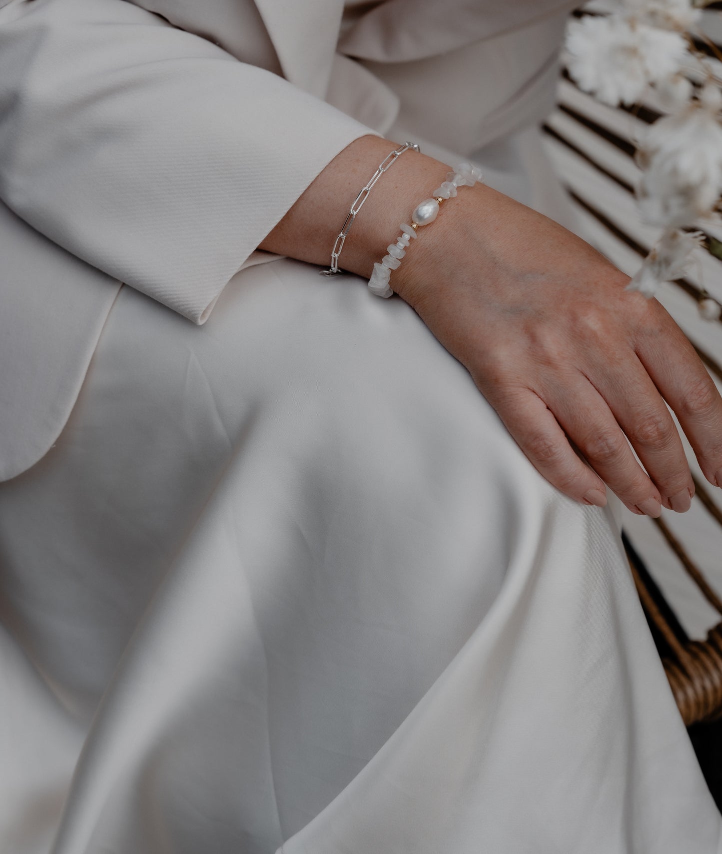 Moonstone and pearl bracelet